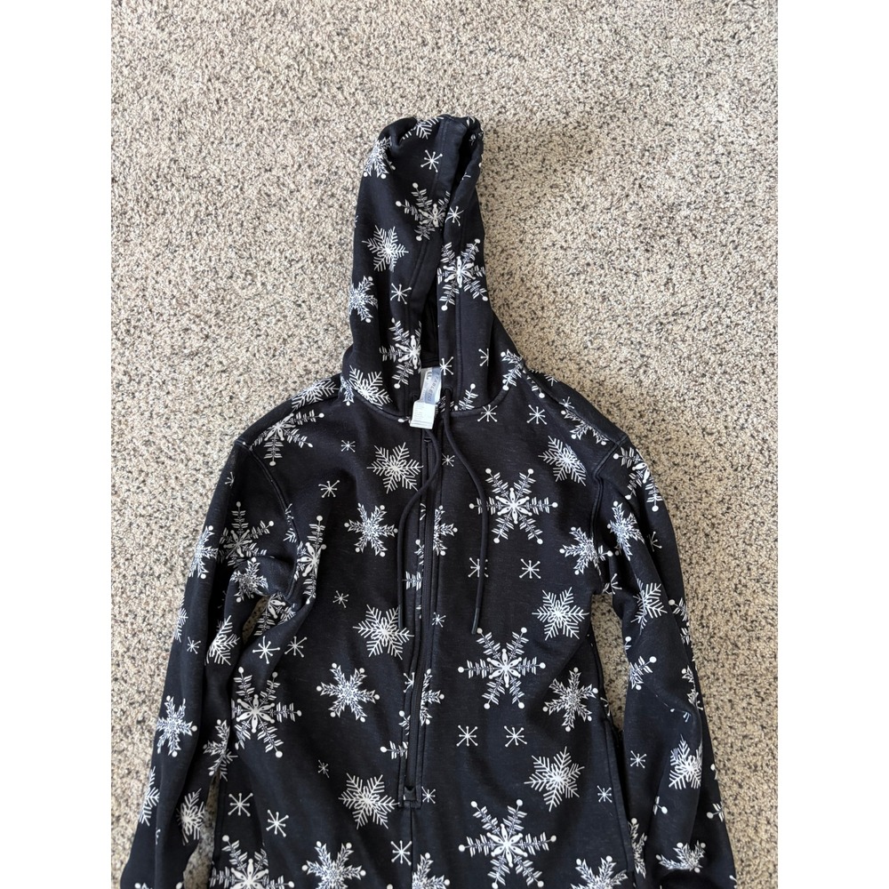 Fabletics One Piece Pajamas Womens XXS Snowflake Hood Black Fleece Lined Onesie - Picture 4 of 8